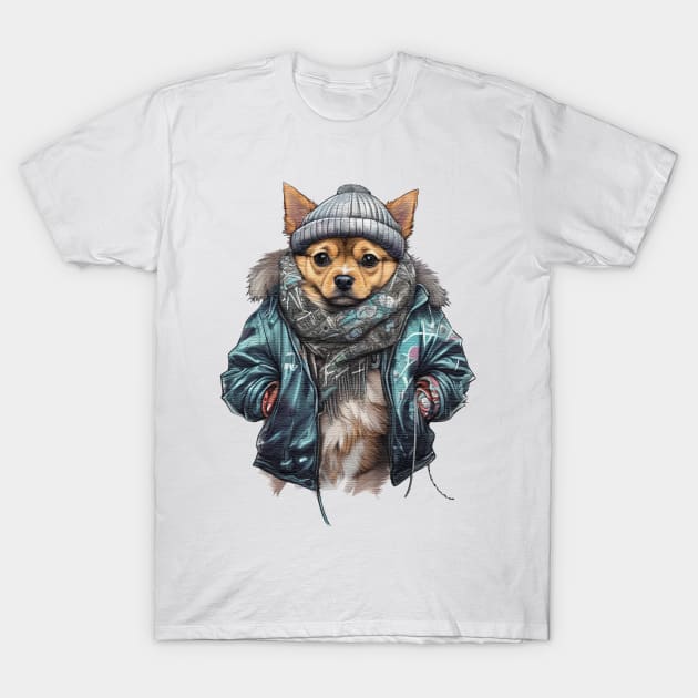Chihuahua dog wearing a leather jacket and hat Chihuahua Dog